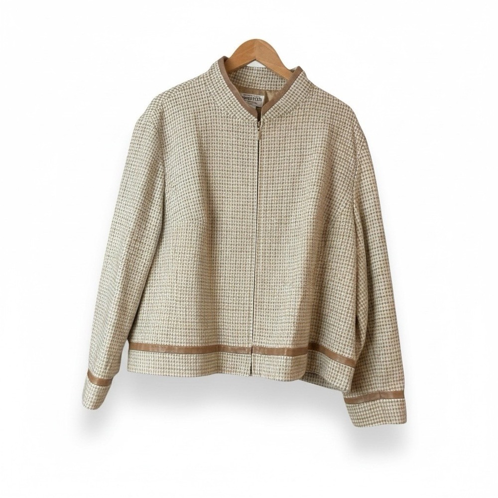 Pendleton Houndstooth Plaid Jacket grey beige blu… - image 6